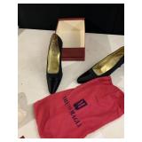 BRUNO MAGLI CARNATION PUMPS, BLACK SATIN AND