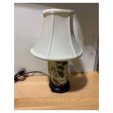 CERAMIC TABLE LAMP, BIRD AND BOTANICAL PATTERN,