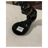 CERAMIC CAT FIGURINE, ASHTRAY FORM, BLACK GLAZE,