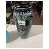 CERAMIC VASE, SPECKLED BLUE AND BLACK GLAZE,