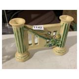 CERAMIC CANDLE HOLDER, RETICULATED FENCE DESIGN,