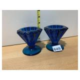 COBALT BLUE GLASS CANDLESTICKS, FLUTED DESIGN,