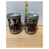 JAPANESE PORCELAIN TEA CUPS, METAL OVERLAY,
