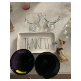 RAE DUNN TRINKETS CERAMIC TRAY, PURPLE GLASS