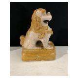 CERAMIC FOO DOG FIGURINE, CRACKLE GLAZE, YELLOW