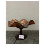 CARNIVAL GLASS COMPOTE, IRIDESCENT MARIGOLD
