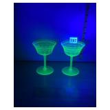 DEPRESSION GLASS COUPE GLASSES, GREEN, LACE