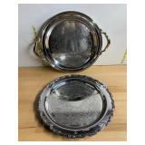 ONEIDA SILVER-TONE SERVING TRAYS, ROUND, EMBOSSED