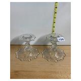 PRESSED GLASS CANDLESTICKS, CLEAR, ETCHED FLORAL