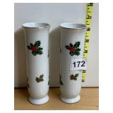 LEFTON PORCELAIN BUD VASES, HOLLY AND BERRY