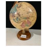 TABLETOP GLOBE, WORLD MAP, WOODEN BASE,