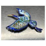 STERLING SILVER BROOCH, ENAMEL BIRD DESIGN, 0.167