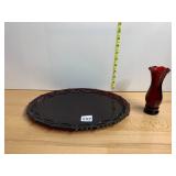 AVON RUBY RED GLASS SERVING TRAY AND RUFFLED