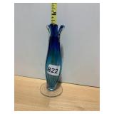 ART GLASS BUD VASE, BLUE TO CLEAR GRADIENT,