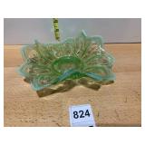 IRIDESCENT GREEN GLASS BOWL, STARBURST CENTER,