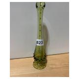 GREEN GLASS BUD VASE, HOBNAIL PATTERN, FLARED