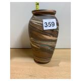 MARBLED CERAMIC VASE, EARTH TONE SWIRL PATTERN,