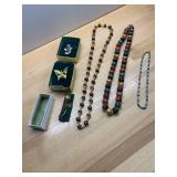 BEADED NECKLACES, PINS ETC.