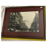 PRINT, HISTORIC CITY STREET SCENE, BLACK AND