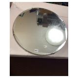 ROUND BEVELED WALL MIRROR, UNFRAMED, METAL CLIPS.