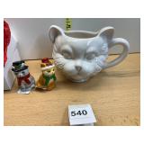 CERAMIC CAT HEAD PITCHER, CERAMIC CAT SALT AND