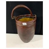 LEATHER BUCKET, STITCHED CONSTRUCTION, BRASS