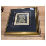 FRAMED PRINT, ASIAN WARRIOR FIGURE, HAND-SIGNED,
