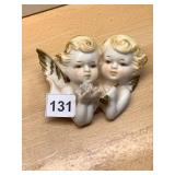 PORCELAIN CHERUB WALL PLAQUE, DUAL CHERUBS,