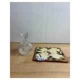 CRYSTAL PERFUME BOTTLE, ETCHED LEAF DESIGN,