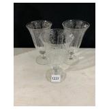 ETCHED CRYSTAL GOBLETS, FLORAL AND SCROLL MOTIF,