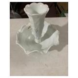 MILK GLASS COMPOTE, GRAPE AND LEAF PATTERN,