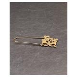 14K YELLOW GOLD LOVE PIN, SCRIPT LETTERING, BOW
