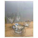 WMF CRYSTAL HEART DISH, PAIR OF ETCHED CRYSTAL