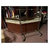 CHROME GARMENT RACK, ADJUSTABLE HEIGHT, ROLLING