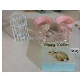 EASTER DECOR, INCLUDES METAL BIRD CAGE CANDLE