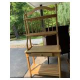 WOOD KITCHEN STOOL, SPINDLE BACK, DRAWER, SLATTED