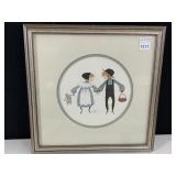 FRAMED PRINT, CHILDREN W/ DOLL AND BASKET,