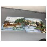 CURRIER & IVES CERAMIC TILES, HUNTING FOR DEER