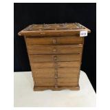WOODEN JEWELRY CHEST, MULTI-DRAWER, METAL STUD