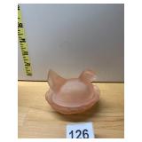 PINK SATIN GLASS HEN ON NEST, PRESSED GLASS,