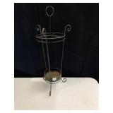 METAL PLANT STAND, TRIPOD BASE, SCROLL ACCENTS,