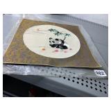 CHINESE SILK EMBROIDERY, PANDA AND BAMBOO DESIGN,