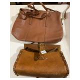FOSSIL LEATHER TOTE, PEBBLED TEXTURE, ZIP