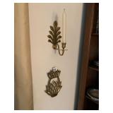 BRASS WALL SCONCE, LEAF DESIGN, SINGLE CANDLE