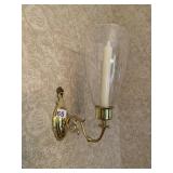 BRASS WALL SCONCE, SINGLE ARM, HURRICANE GLASS