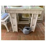 WICKER SIDE TABLE, GLASS TOP, PAINTED WHITE