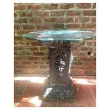 CAST IRON PEDESTAL BASE, FLORAL RELIEF