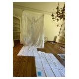LINEN TABLECLOTH AND NAPKINS, WHITE, EMBROIDERED