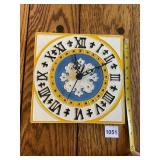 CERAMIC WALL CLOCK, SQUARE FORM, YELLOW BORDER,