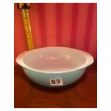 PYREX CASSEROLE DISH, LIGHT BLUE EXTERIOR, WHITE